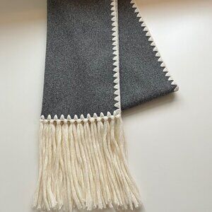 New! Blanket Stitch Tassel Scarf in Gray and Cream